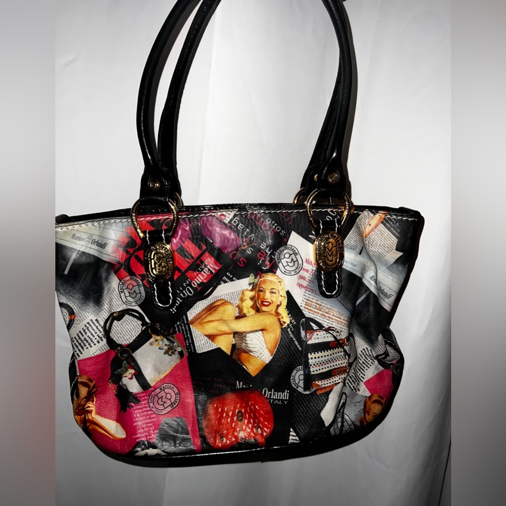 SUPER RARE Marino Orlandi Art Collage Print Purse/ Handbag - Genuine Leather